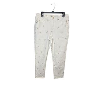 Seven7 Women's White Embroidered Taupe Flowers  Straight Leg Jeans size 10